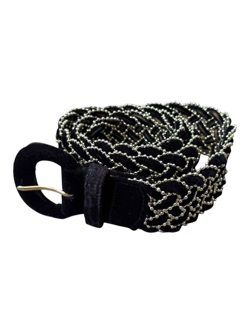 Amanda Smith Belt Womens M/L Black Braided Velvet Gold Beaded Statement